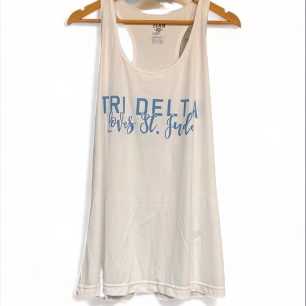 NEW Tri Delta Loves St Jude Racerback White And Blue Tank Top Plus Size 2XL